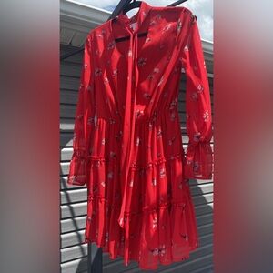 Red Floral Long Sleeve Dress